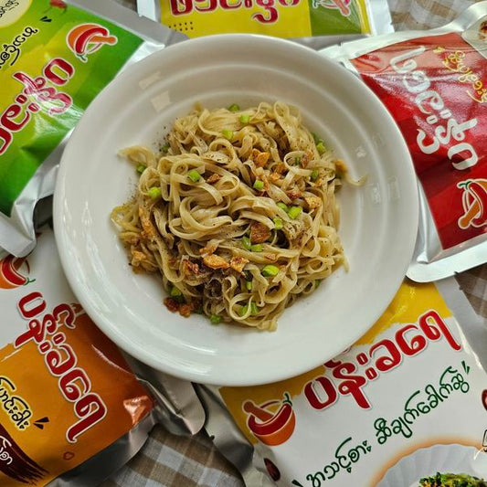 ပန်းခရေ အသင့်စား ဆီချက်ခေါက်ဆွဲ (တပွဲစာ)