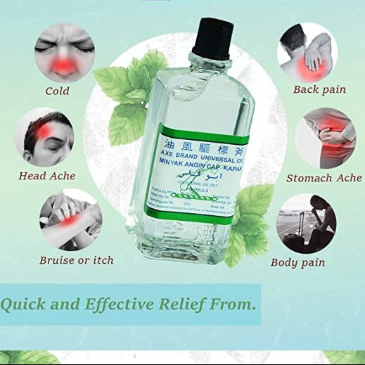 Axe Brand bottle with relief symptoms on a light blue background